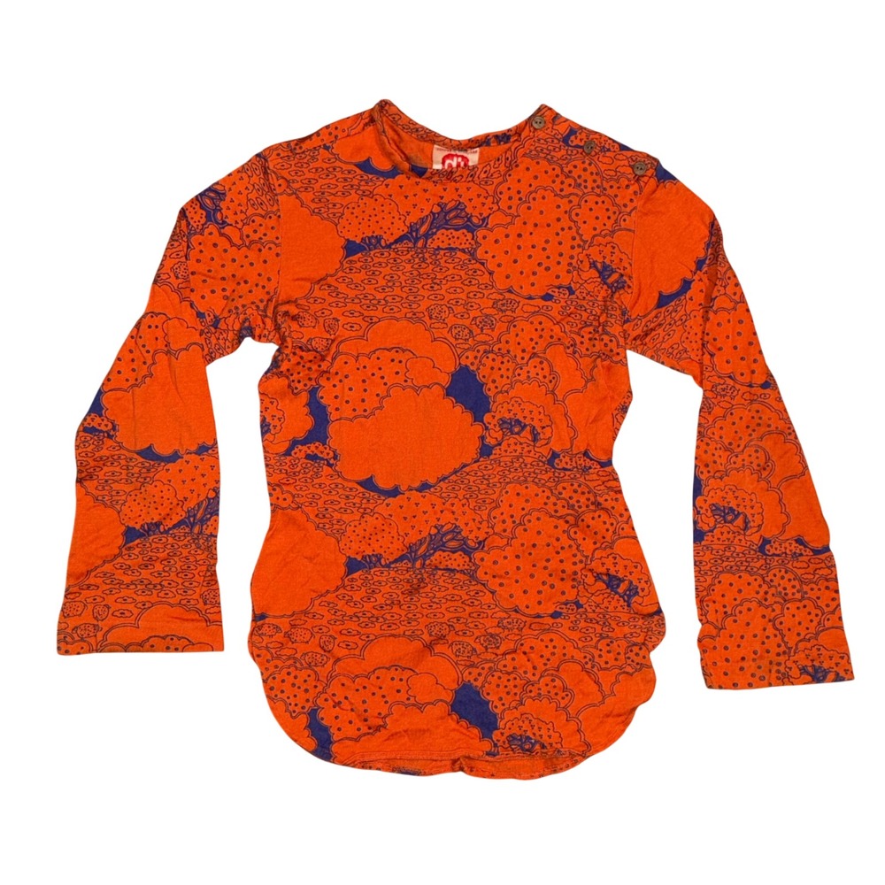 Vintage 70s DJ Made in France Kids Long Sleeve Orange Purple Print Top Size 10